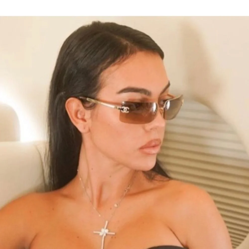 CHANEL Purple Gradient Rimless Sunglasses with Gold Accents - Picture 9 of 9